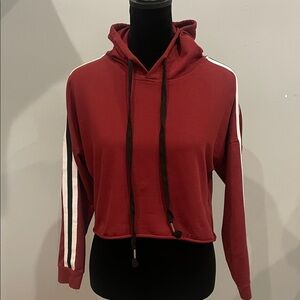 Women's burgundy  Hoodie with Black and White Stripes small cropped